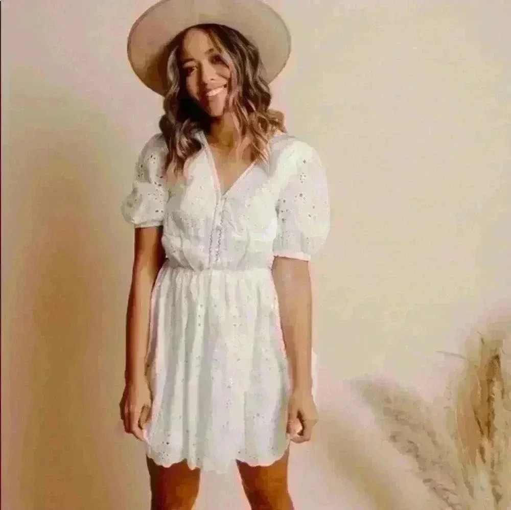 Elegant White Eyelet Dress